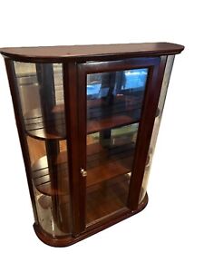 The Bombay Company Curved Glass Curio Cabinet Mirrored 3 Shelf Display Mountable