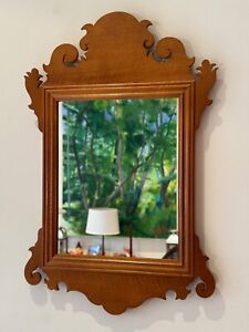 Small Chippendale Mirror Reproduction In Curly Satinwood