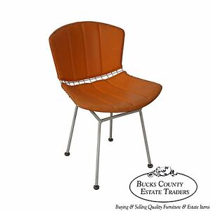Knoll Vintage Bertoia White Wire Side Chair W Orange Cushion