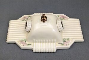 Excellent Porcelain Porcelier 2 Bulb Ceiling Light Art Deco Mcm 3 Available