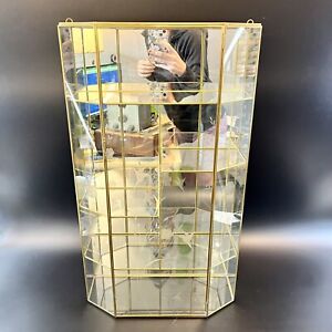Vtg Huge 24 Tall Large Brass Glass Curio Cabinet Shelf Mirror Wall Mount