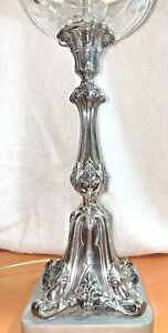 Ornate Antique Silver Crystal Cut 33 Tall Table Lamp