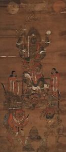 T1918 Japanese Vintage Hanging Scroll Kakejiku Hand Paint Paper Buddhist Gods
