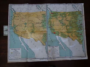 Vintage Large A J Nystrom Educational School Wall Map Growth Great West 3 By 4 