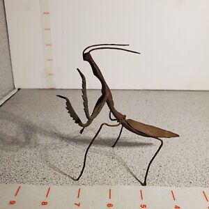 Vtg Rare Japanese Hand Wrought Iron Brass Praying Mantis Insect Bug Sculpture