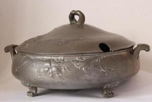 Antique Art Nouveau Jugendstil Covered Dish Soup Bowl By Kayserzinn 4133 C 1900
