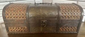 Beautiful Antique Brass And Wood Storage Trunk 14 Long 5 Tall