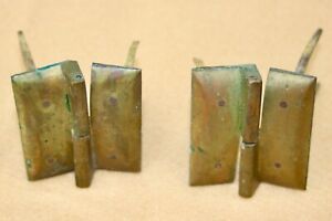 4 Antique Chinese Cast Brass Hinges Nail In Lacquer Cabinet Rare