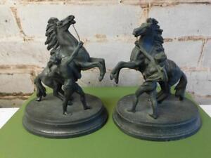 Really Old Figurine Horse Spelter Antique Sculpture Statue Pair