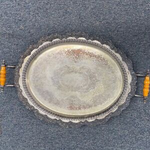 Antique Victorian Silver Plate Tray With Bakelite Handles