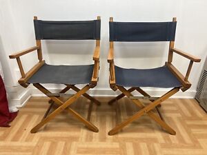 Vintage Director Chair Pair Telescope Canvas Wood Folding Wooden Patio Witf Set