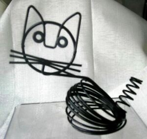 Vintage Cat Kitten Mid Century Eames Style Black Letter Pen Holder Metal Wire