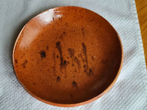 Antique Pa Primitive Manganese Pumpkin Glaze Folky Redware Pie Plate Dish Crisp