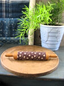 German Antique Child S Toy Wood Rolling Pin 1890s Brown Calico