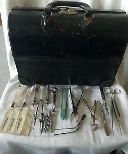 Antique Vintage Leather Doctor S Bag With Medical Instruments Tool