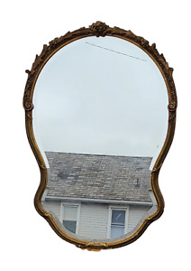 Antique Ornate Floral Gilded French Style Beveled Wood Gesso Wall Mirror 39 