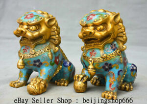 Chinese 5 2 Old Cloisonne Enamel Feng Shui Foo Fu Dog Guardion Lion Pair Statue