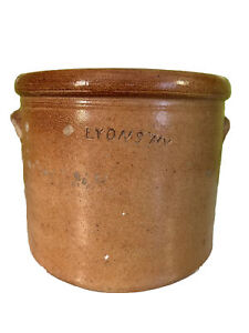 Antique Salt Glaze Stoneware Crock Applied Handles Lyons Ny 6 75 As Is