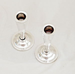 Pair Of Vintage Sterling Silver Perfect Cone Shaped Small Candlesticks 255 Grams
