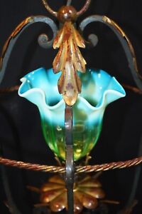 Chandelier Victorian Vaseline Glass Bronze Copper Brass Gilt Metal C1835