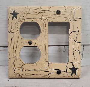 Primitive Crackle Tan Black Star Combo Gfi Outlet Wall Plate