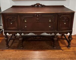Antique English Jacobean Sideboard Server Buffet Used 66w X 21d X 39h