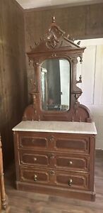 Antique Victorian Dresser W Mirror Marble Slab Top