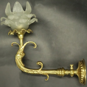 Large Sconce With Dolphin Louis Xiv Style 19th Bronze Glass French Antique