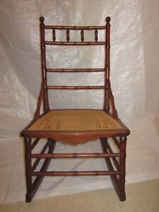 Faux Bamboo Rocking Chair Sewing Rocker Early 1900s R J Horner Style Rare