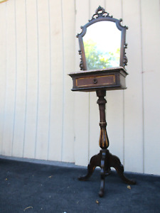 63548 Antique Victorian Walnut Shaving Stand W Mirror