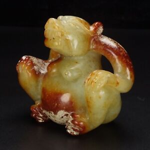 Chinese Antique Han Dynasty Hetian Ancient Jade Carved Bear Statues Decoration