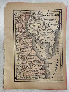 1901 Delaware Map Antique Vintage Small 3 5 X 5 5 Home Decor Art Rare Mini De