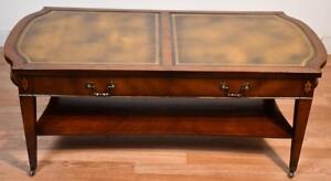 1940s English Regency Style Mahogany Leather Top Coffee Table
