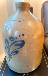 Antique J S Taft Company New Hampshire Salt Glazed Stoneware Jug Flower Crock
