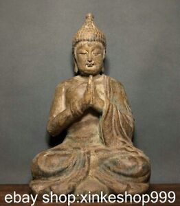 14 2 Rare Old Chinese Camphor Wood Carving Shakyamuni Amitabha Buddha Statue