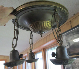 Antique Brass Flush Mount Pan Chandelier 4 Light Ceiling Fixture