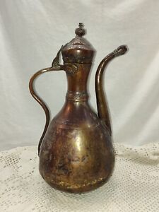 Antique Vintage Bronze Or Copper Metal Middle Eastern Water Wine Pitcher