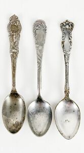 Set Of 3 Vintage Antique Silverplated Art Nouveau Victorian Design Tea Spoons