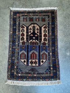 M1366 Handmade Knotted Afghan Tribal Vintage Prayer Rug Jay Namaz 100 68 Cm