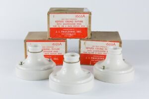 Lt7 C 1930s J I Paulding Keyless Porcelain Deco Lighting Fixture 1605a Nos 