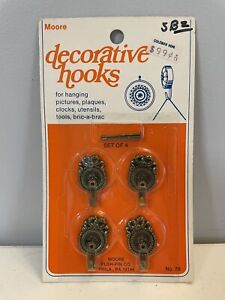 Vintage Decorative Hooks Set Of 4 Moore Metal Usa Hardware Ribbon Bow Flower 78