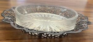 Ornate Wm Rogers Epns Lovelace Pattern 1513 6 Silver Plate Tray W Glass Dish