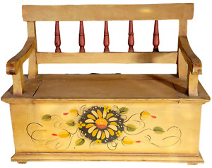 Miniature Wood Blanket Chest Bench Seat Hand Painted Pennsylvania Dutch Style7