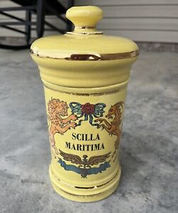 Vintage Yellow French Apothecary Jar Drugstore Pharmacy 10 Scilla Maritima