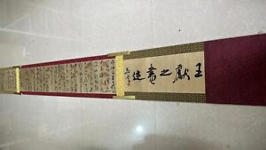 Old Chinese Antique Long Hand Painting Scroll Calligraphy By Wang Xianzhi 