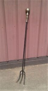 Rare Antique Large Primitive Hand Forged Trident Fireplace Log Tool 1800s