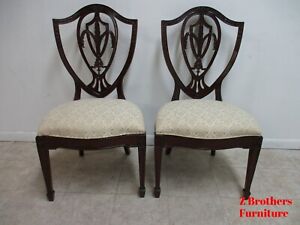 Pair Drexel Mahogany Chippendale Shield Back Dining Side Chairs A
