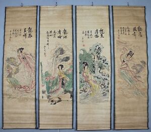 China Scroll Painting Quadruple Mural Paintings Scroll Hanging Painting