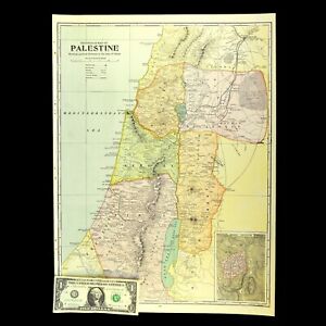 Palestine Map Jerusalem Israel Holy Land Large Ca 1940 Vintage Original