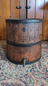 Sweet Antique Early Primitive Wood Kerosene Bucket Original Red Paint 13 